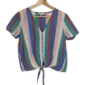 Madewell Striped Button-Front Tie Hem Blouse